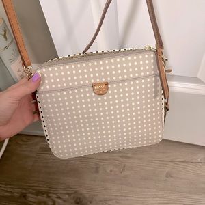 Polka dot fossil cow hide leather crossbody bag